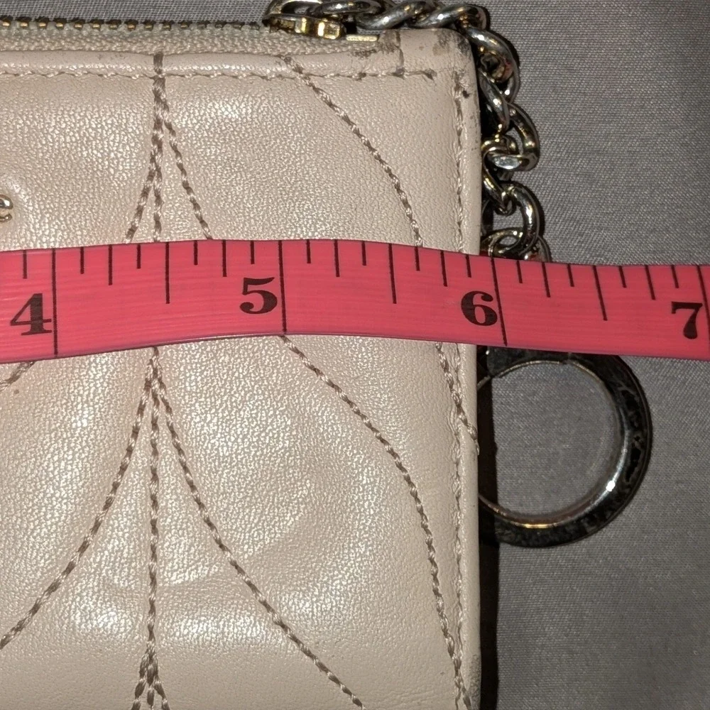 Kate Spade Briar Lane Quilted Mikey  Leather Card Holder Keychain Cream Gold